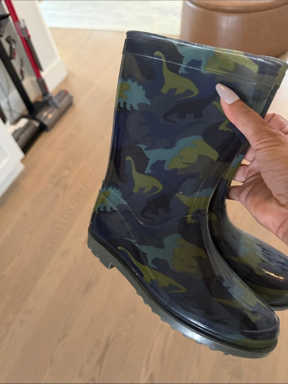 Kids Dinosaur Camo Rain Boots in Green & Navy